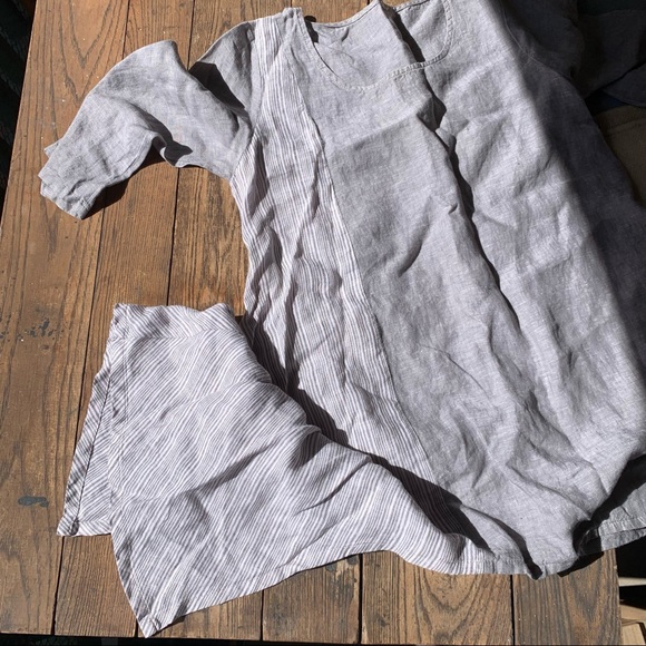 Chalet gray and white striped Linen loganlook top - Picture 7 of 13